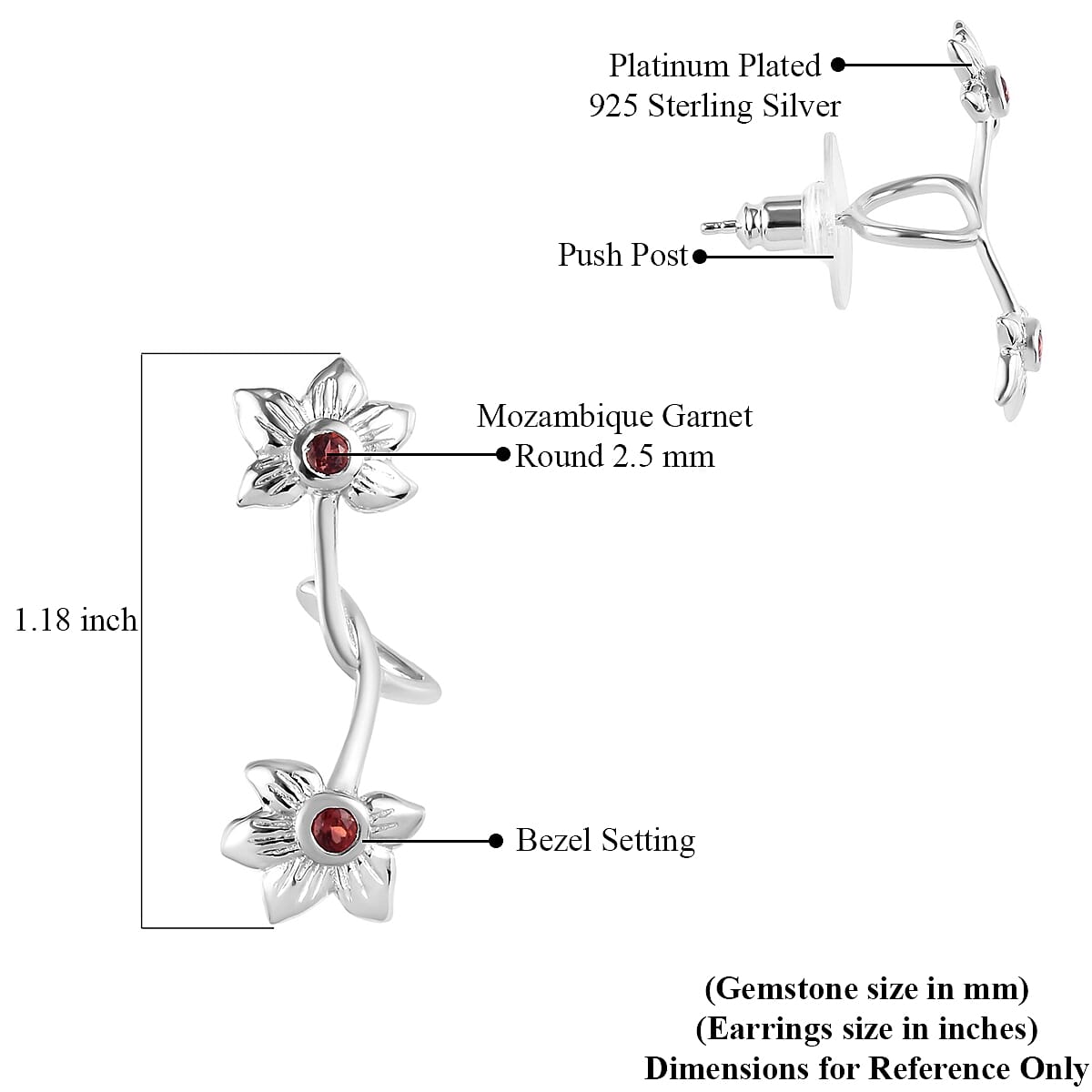 Mozambique Garnet Flower Airpods Earrings in Platinum Over Sterling Silver 0.35 ctw image number 5