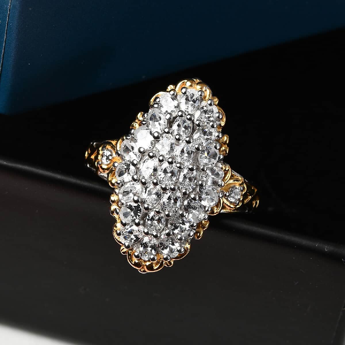 Lustro Stella Made with Finest CZ Ring in Vermeil YG and Platinum Over Sterling Silver (Size 7.0) 2.40 ctw image number 1