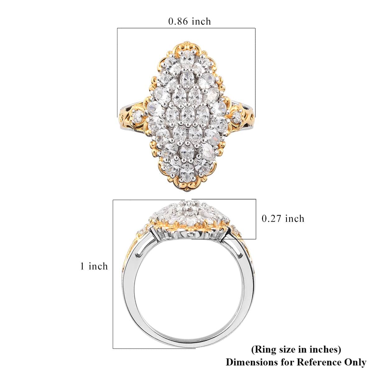 Lustro Stella Made with Finest CZ Ring in Vermeil YG and Platinum Over Sterling Silver (Size 7.0) 2.40 ctw image number 5