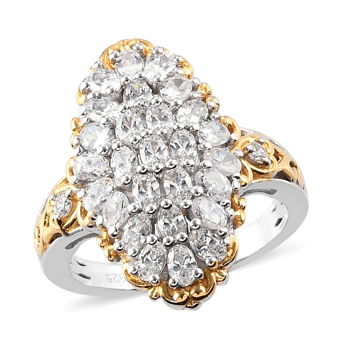 Lustro Stella Made with Finest CZ Ring in Vermeil YG and Platinum Over Sterling Silver (Size 8.0) 2.40 ctw image number 0