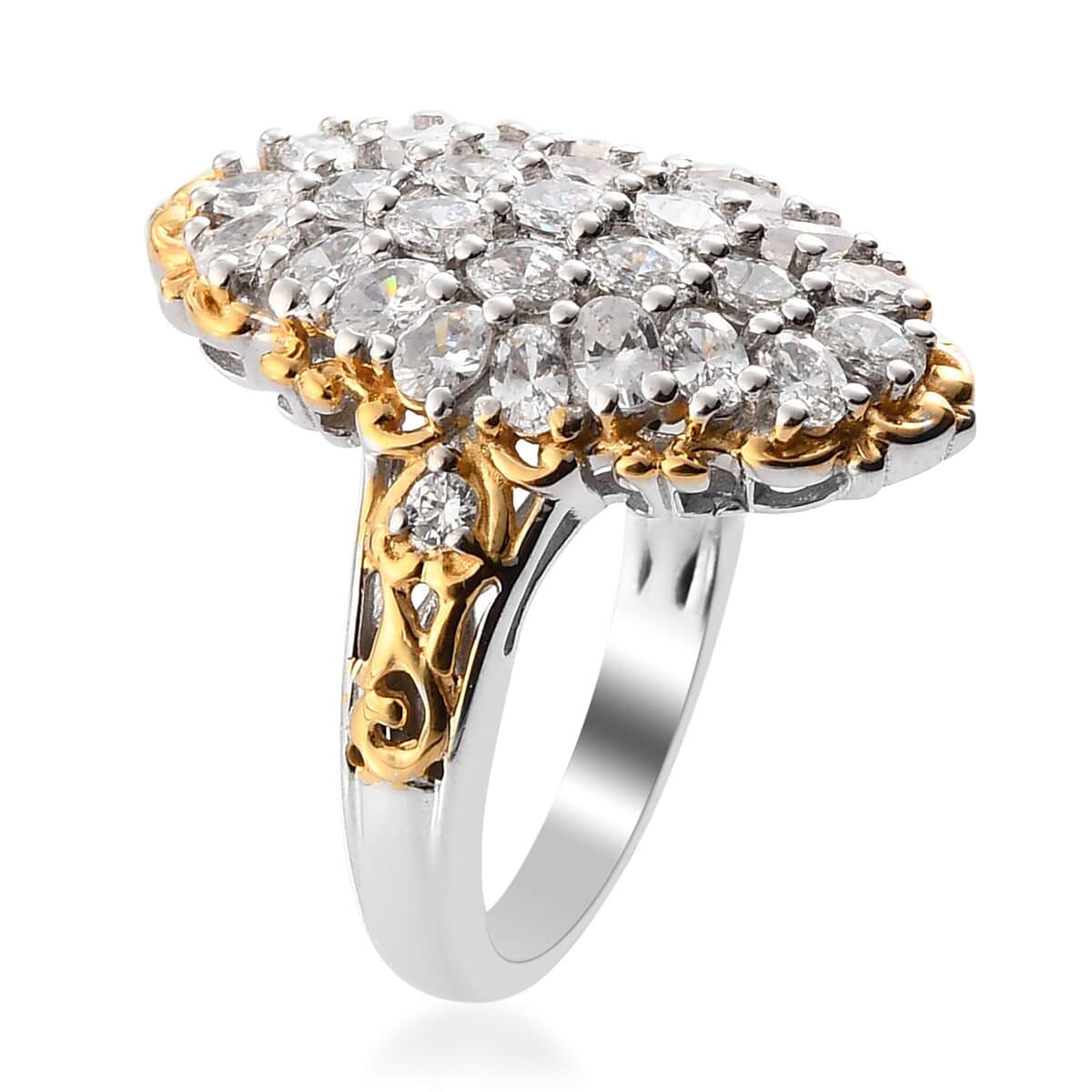 Lustro Stella Made with Finest CZ Ring in Vermeil YG and Platinum Over Sterling Silver (Size 8.0) 2.40 ctw image number 3