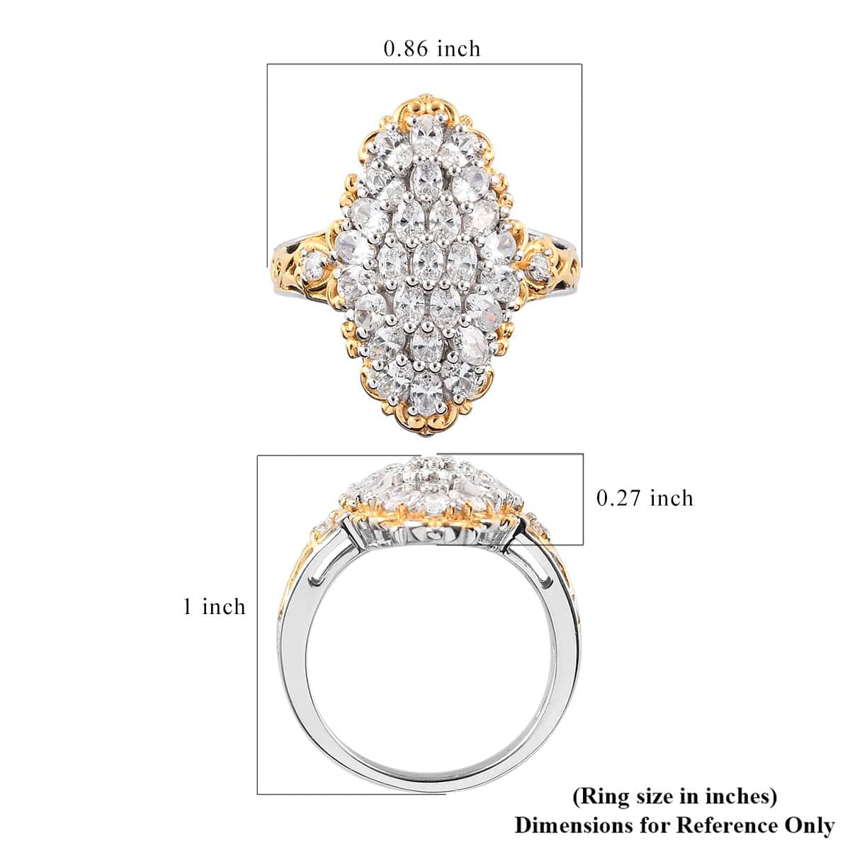 Lustro Stella Made with Finest CZ Ring in Vermeil YG and Platinum Over Sterling Silver (Size 8.0) 2.40 ctw image number 5