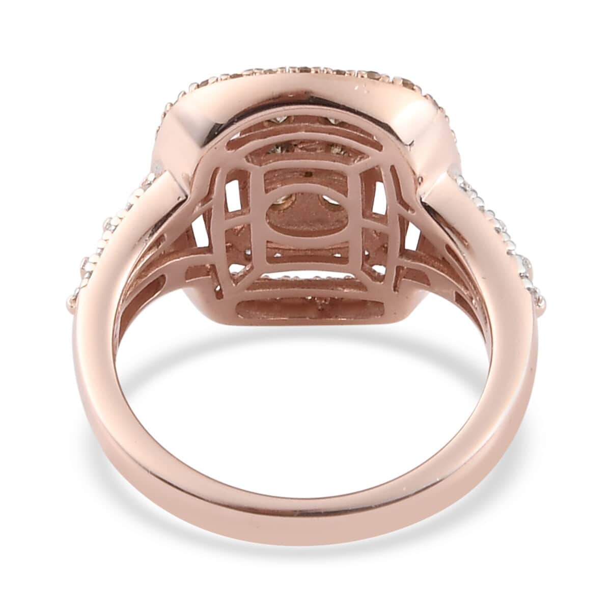 Natural Champagne and White Diamond Cocktail Cushion Shape Ring in Vermeil Rose Gold Over Sterling Silver 1.00 ctw (Del. in 8-10 Days) image number 4