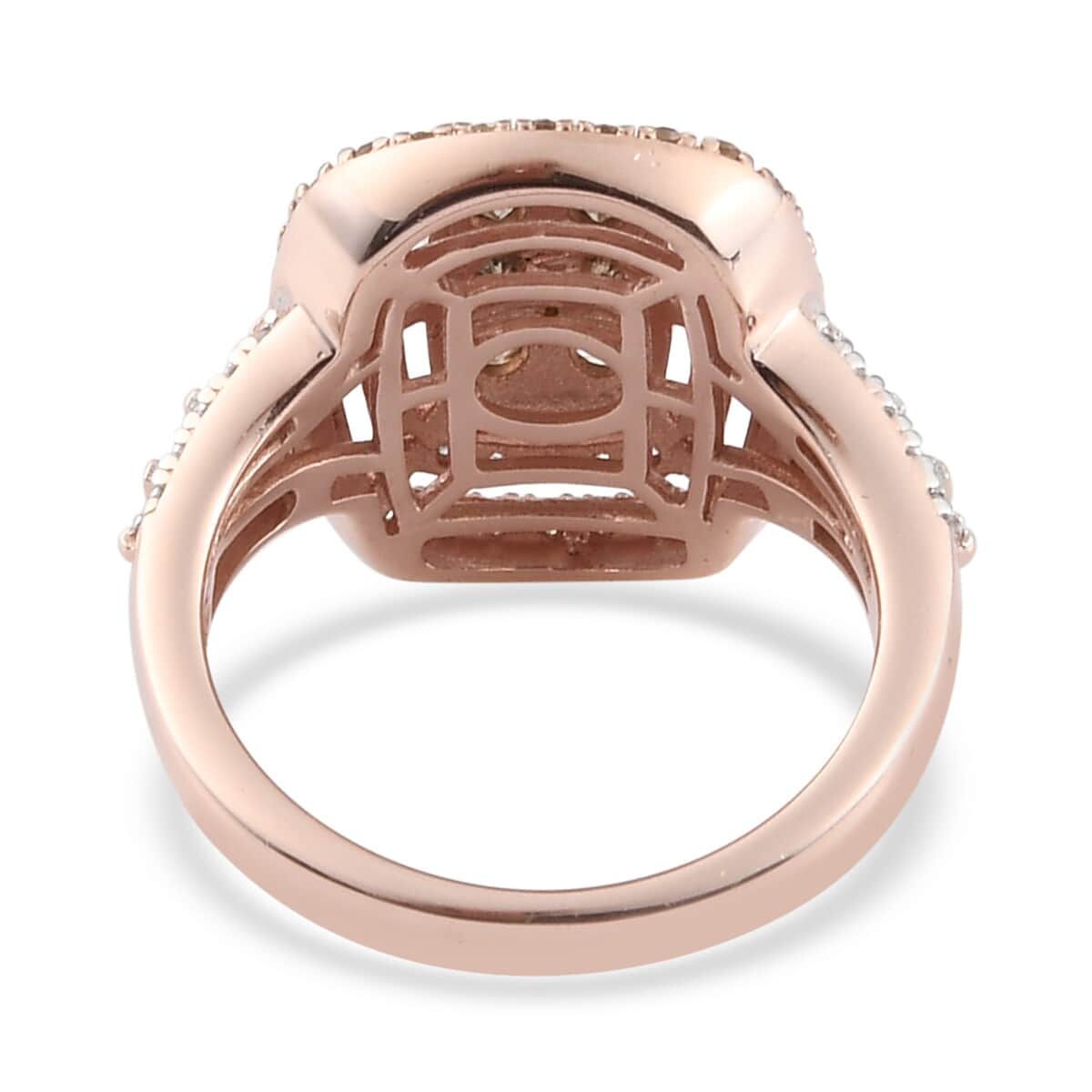Natural Champagne and White Diamond Cocktail Cushion Shape Ring in Vermeil Rose Gold Over Sterling Silver (Size 5.0) 1.00 ctw image number 4