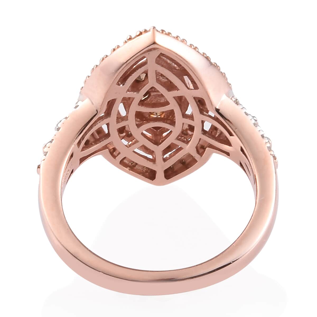 Natural Champagne and White Diamond Marquee Shape Ring in Vermeil Rose Gold Over Sterling Silver (Size 5.0) 1.00 ctw image number 4