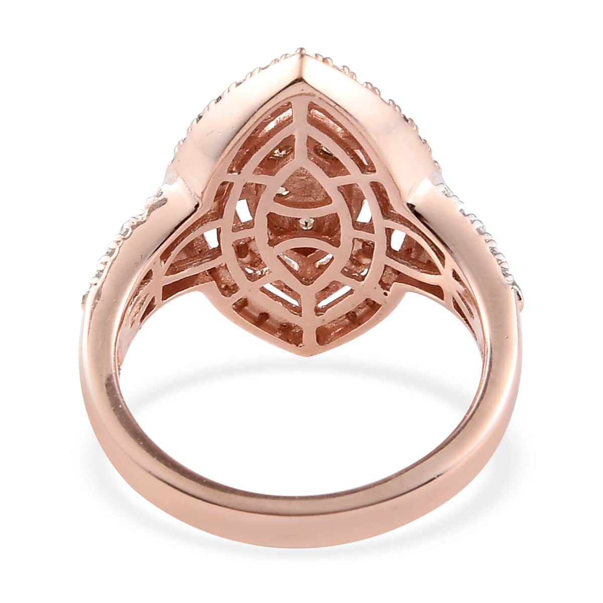 Natural Champagne and White Diamond Marquee Shape Ring in Vermeil Rose Gold Over Sterling Silver (Size 6.0) 1.00 ctw image number 4