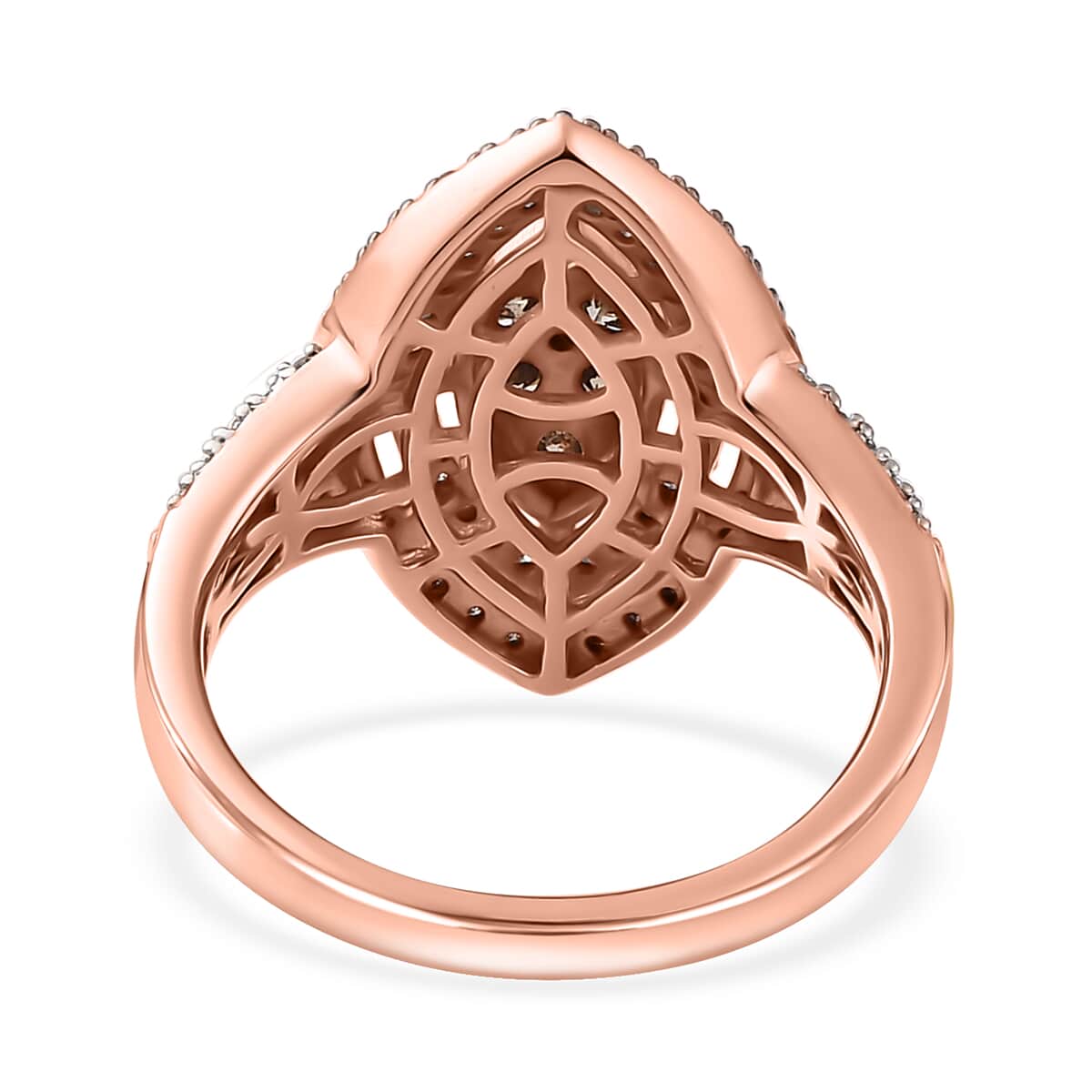 Natural Champagne and White Diamond Marquee Shape Ring in Vermeil Rose Gold Over Sterling Silver (Size 7.0) 1.00 ctw image number 4