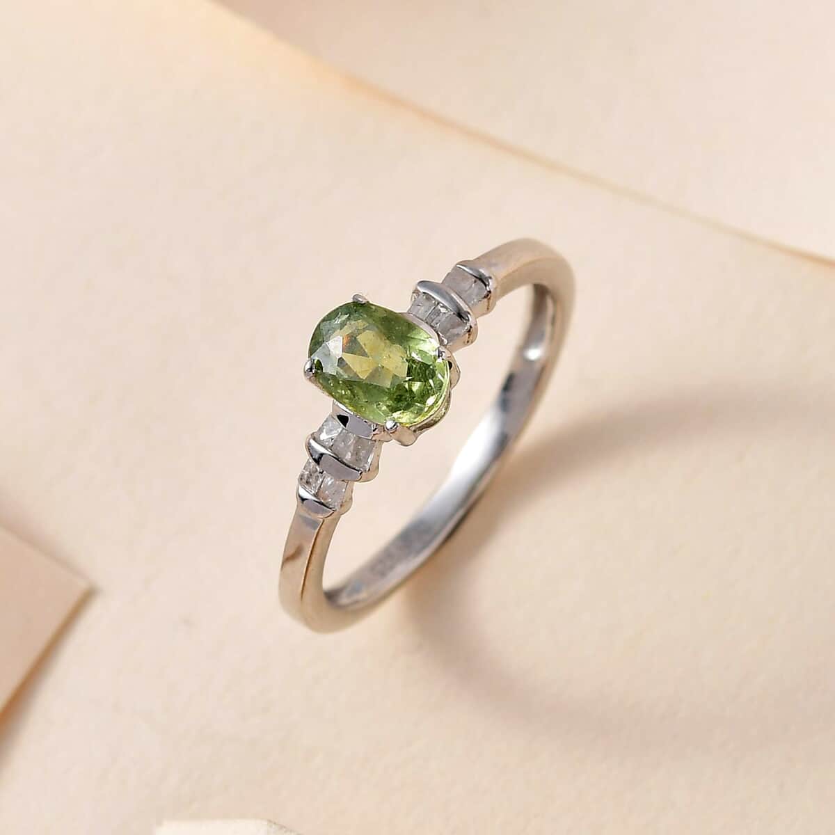 Ambanja Champagne Demantoid Garnet and Diamond Ring in Platinum Over Sterling Silver (Size 7.0) 1.00 ctw image number 1