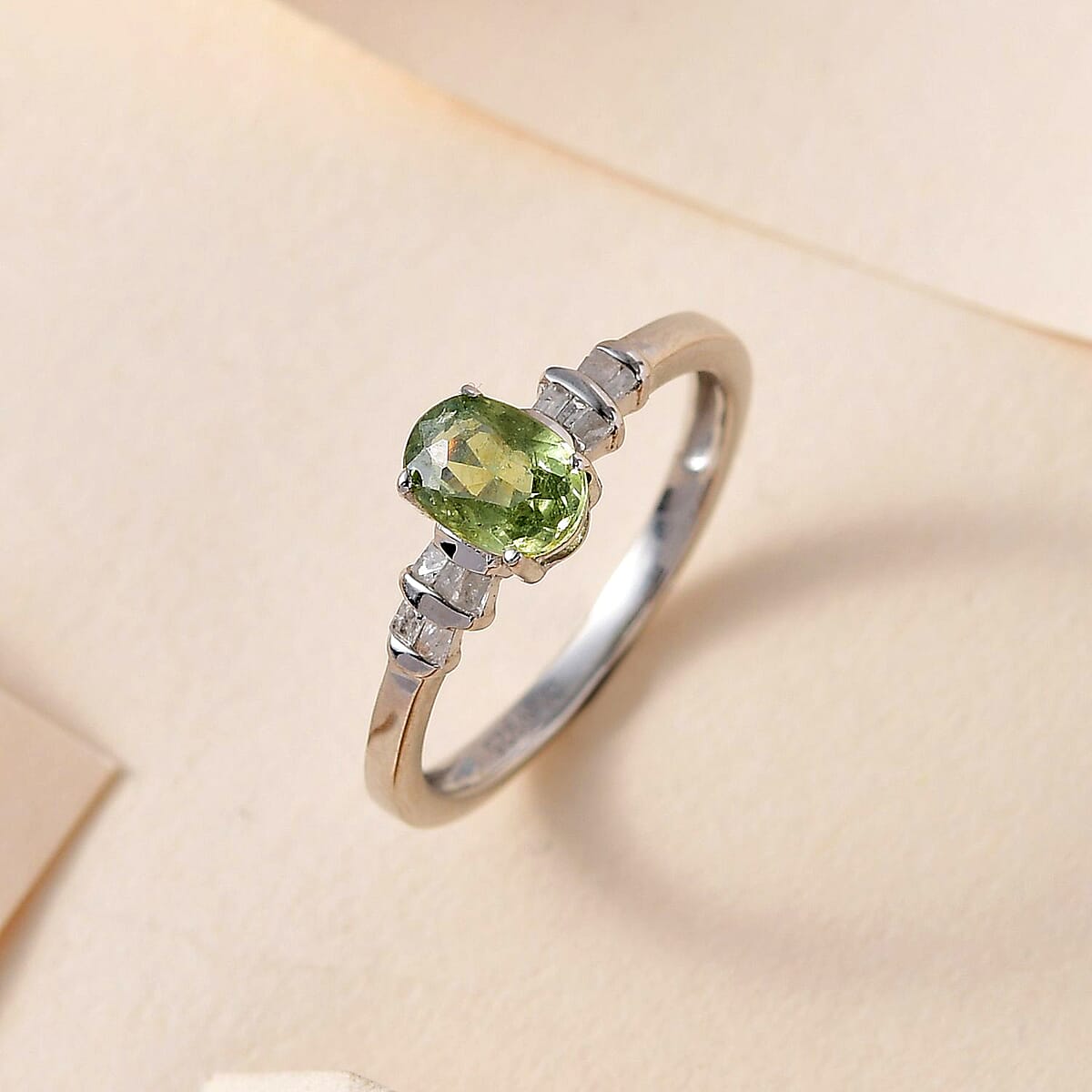 Ambanja Champagne Demantoid Garnet and Diamond Ring in Platinum Over Sterling Silver (Size 8.0) 1.00 ctw image number 1