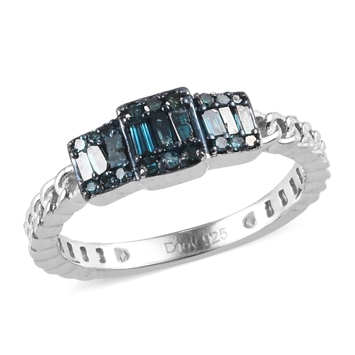Blue Diamond Ring in Rhodium and Platinum Over Sterling Silver 0.25 ctw image number 0