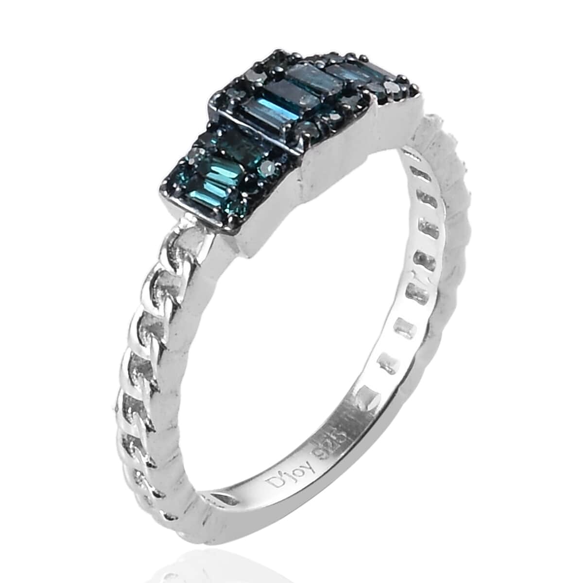 Blue Diamond Ring in Rhodium and Platinum Over Sterling Silver 0.25 ctw image number 3