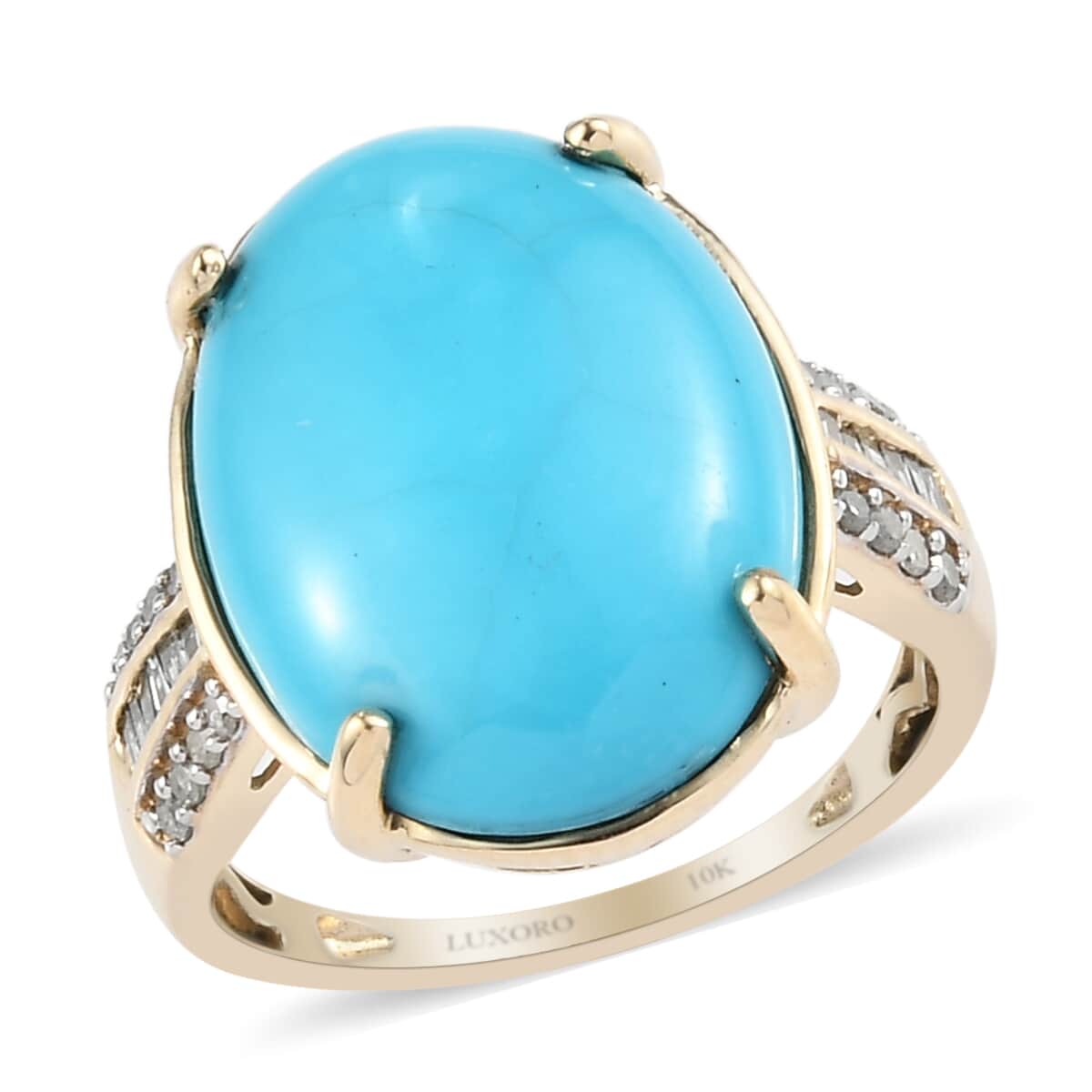 LUXORO 10K Yellow Gold AMERICAN Natural Sleeping Beauty Turquoise, Diamond (0.20 cts) Ring (Size 10.0) (3.10 g) 9.00 ctw image number 0