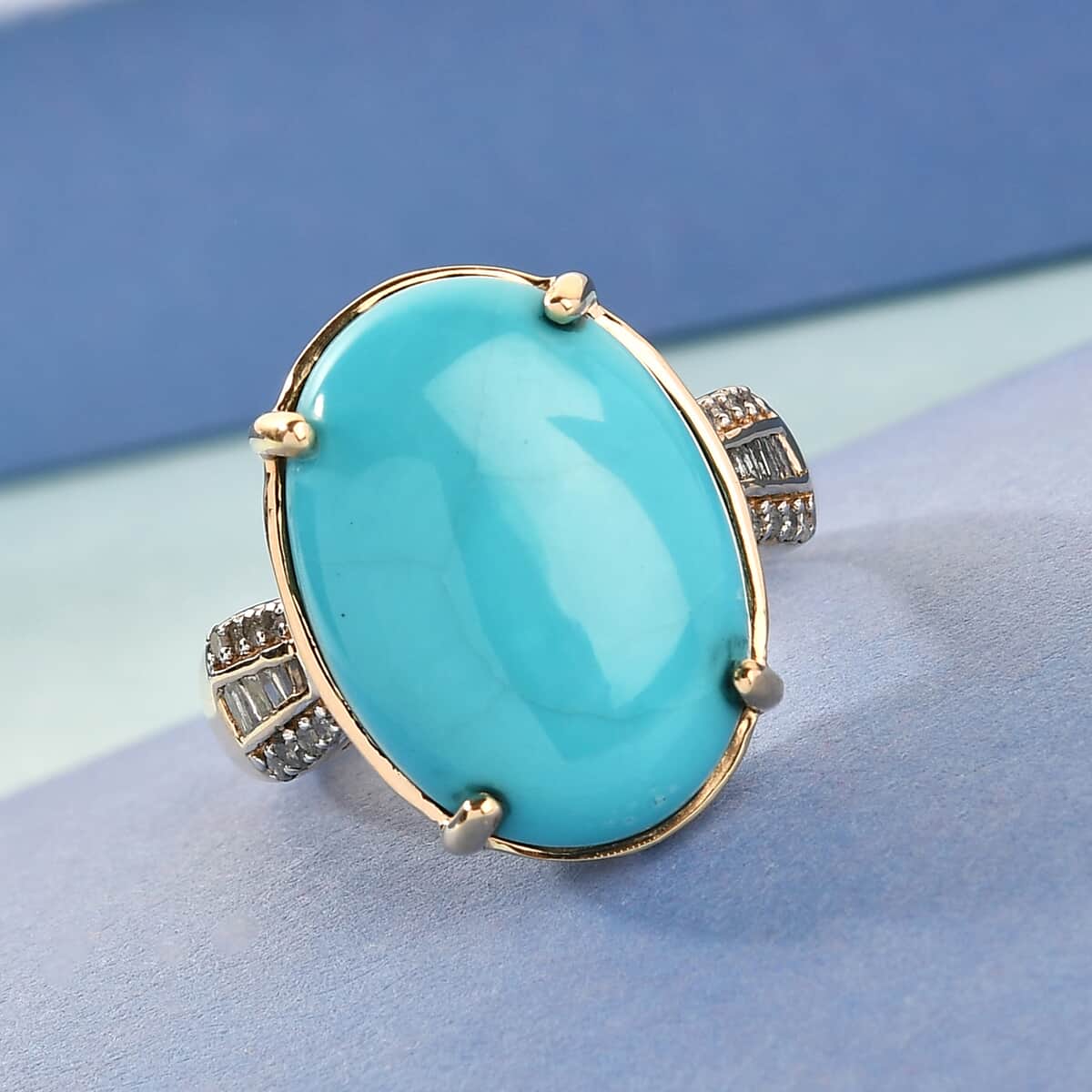 LUXORO 10K Yellow Gold AMERICAN Natural Sleeping Beauty Turquoise, Diamond (0.20 cts) Ring (Size 10.0) (3.10 g) 9.00 ctw image number 1