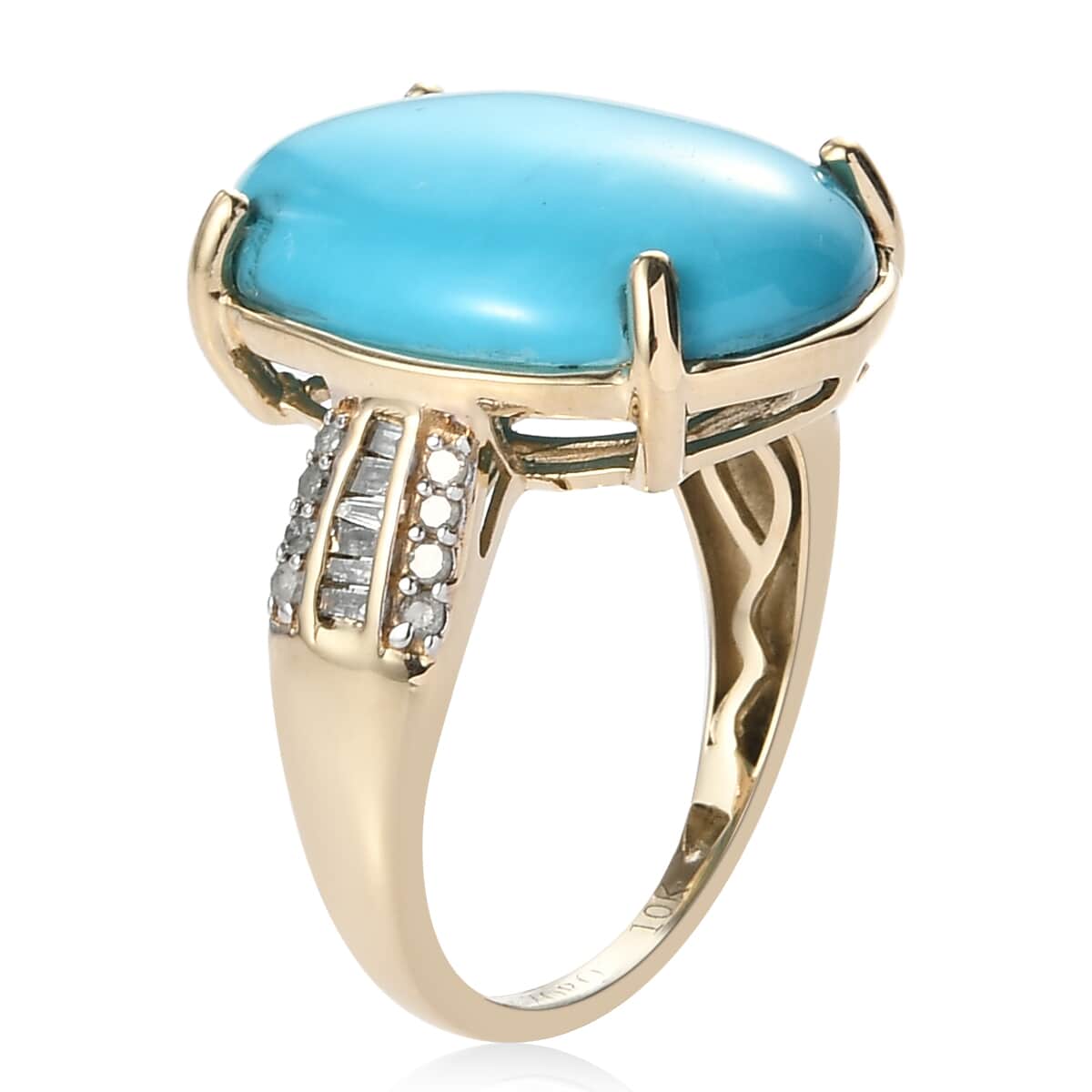 LUXORO 10K Yellow Gold AMERICAN Natural Sleeping Beauty Turquoise, Diamond (0.20 cts) Ring (Size 10.0) (3.10 g) 9.00 ctw image number 3