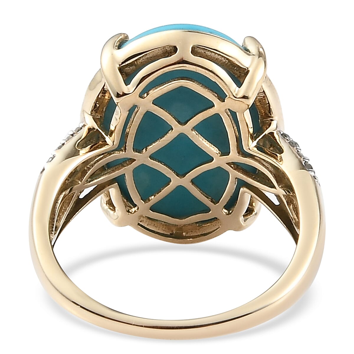 Luxoro Sleeping Beauty Turquoise and Diamond 9.00 ctw Ring in 10K Yellow Gold (Size 10.0) 