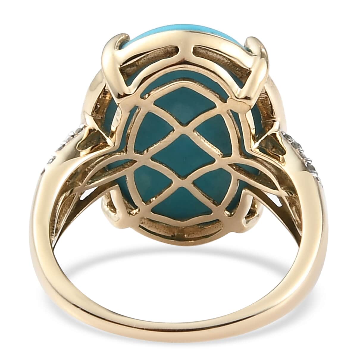 LUXORO 10K Yellow Gold AMERICAN Natural Sleeping Beauty Turquoise, Diamond (0.20 cts) Ring (Size 10.0) (3.10 g) 9.00 ctw image number 4