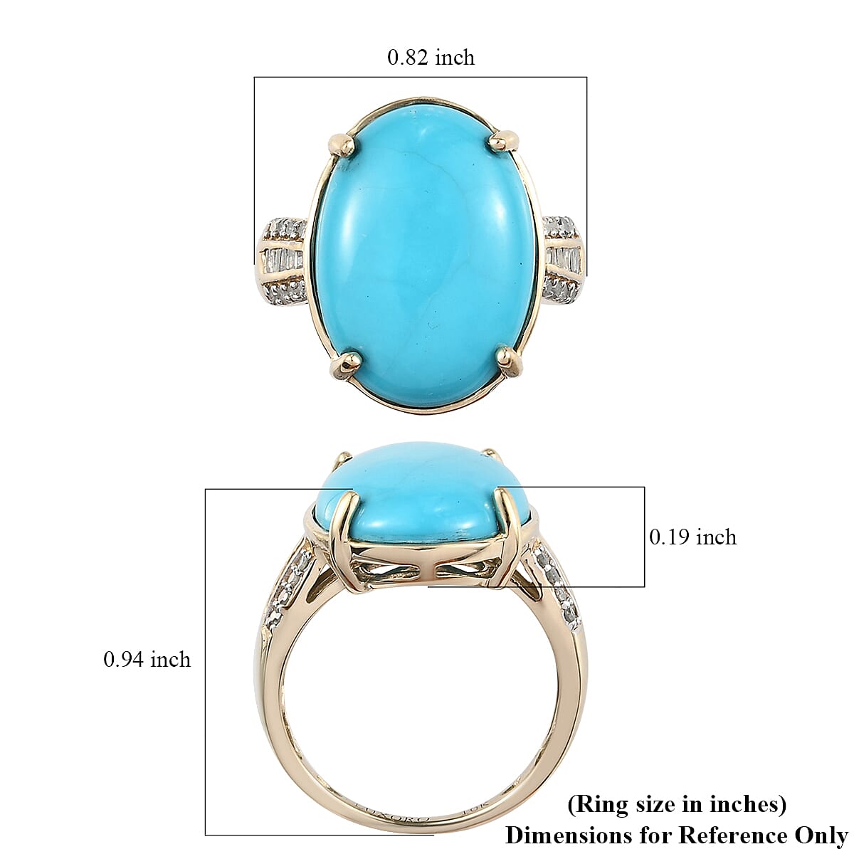 Luxoro Sleeping Beauty Turquoise and Diamond 9.00 ctw Ring in 10K Yellow Gold (Size 10.0) 