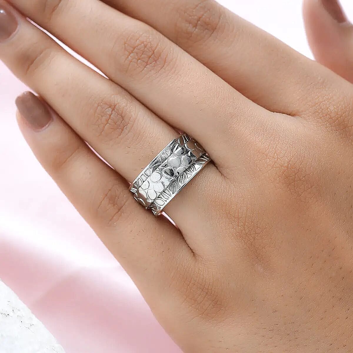 D'Joy Platinum Over Sterling Silver Stackable Ring (Size 8)