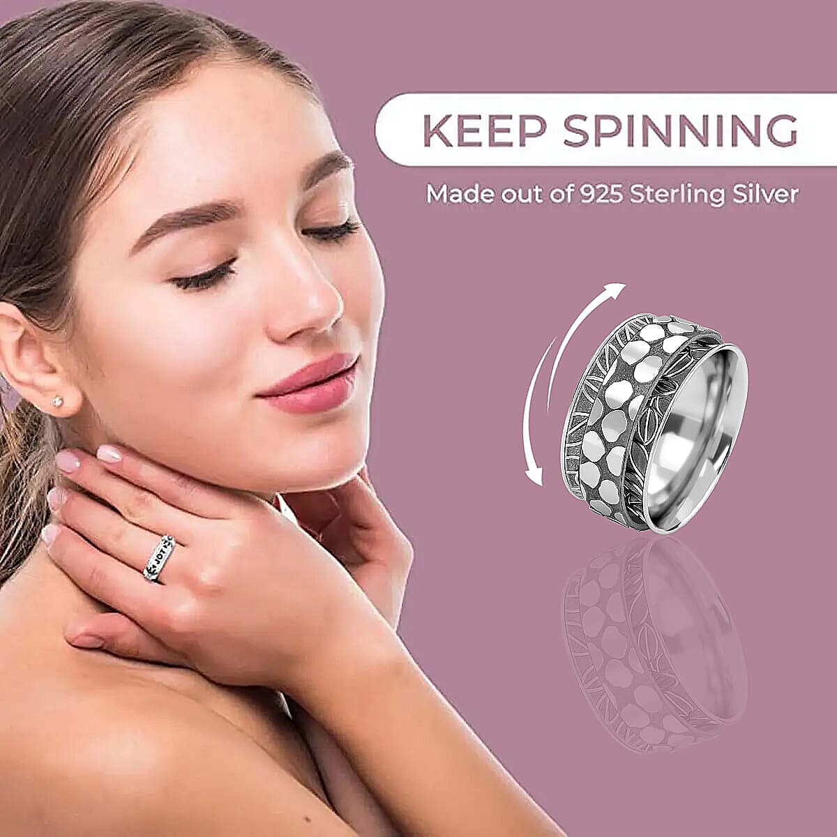 D'Joy Platinum Over Sterling Silver Stackable Ring (Size 8) image number 4