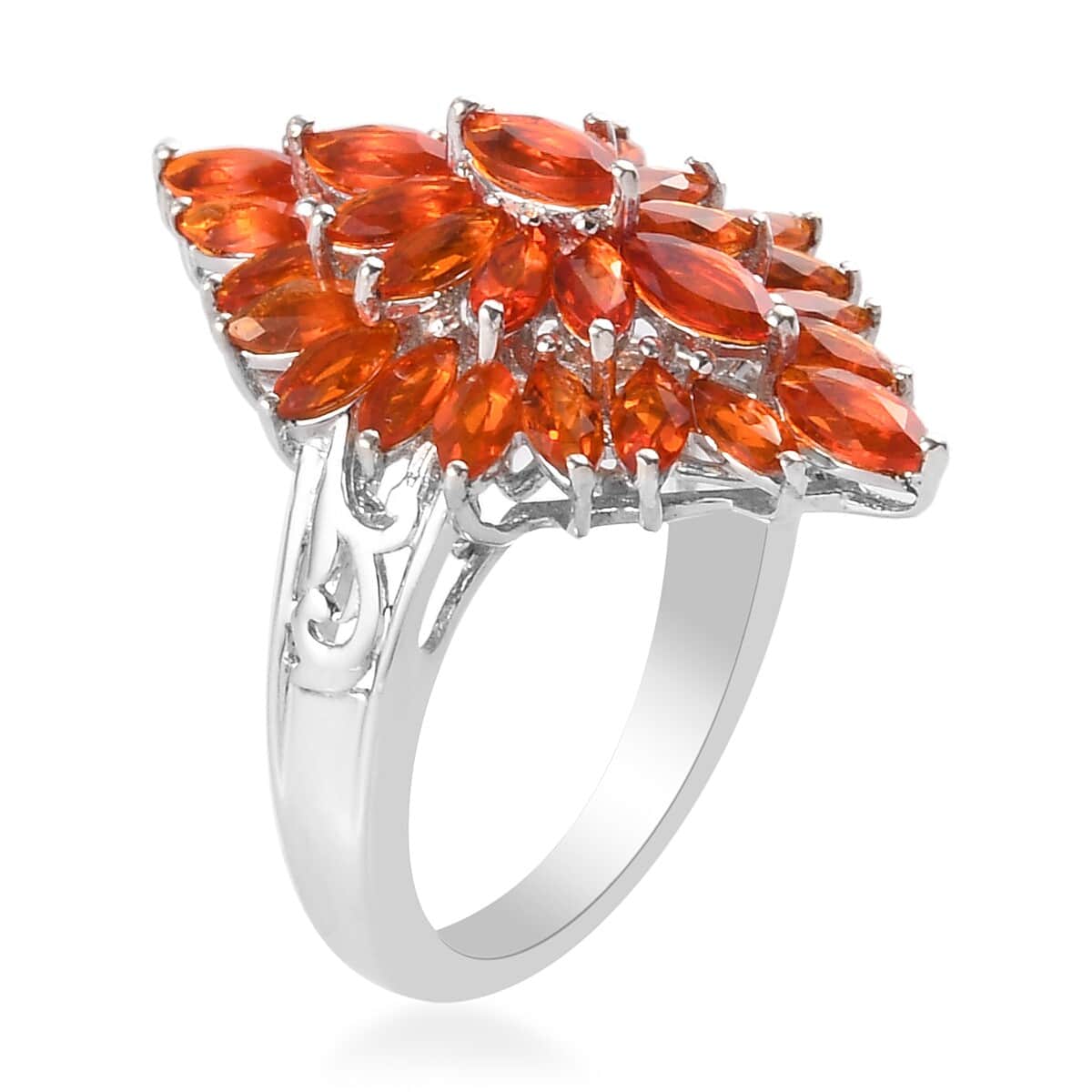 2024 Stunning Mexican Fire Opal Ring in Platinum over Sterling Silver !