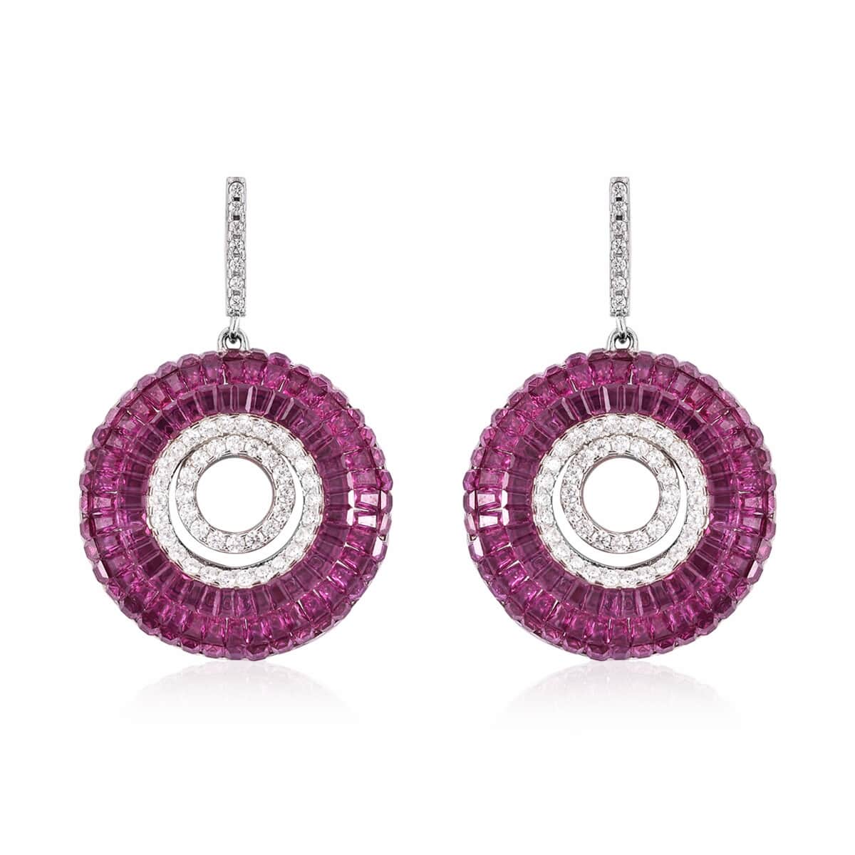 Lustro Stella Finest White and Ruby Color CZ Earrings in Sterling Silver 9.20 ctw image number 0