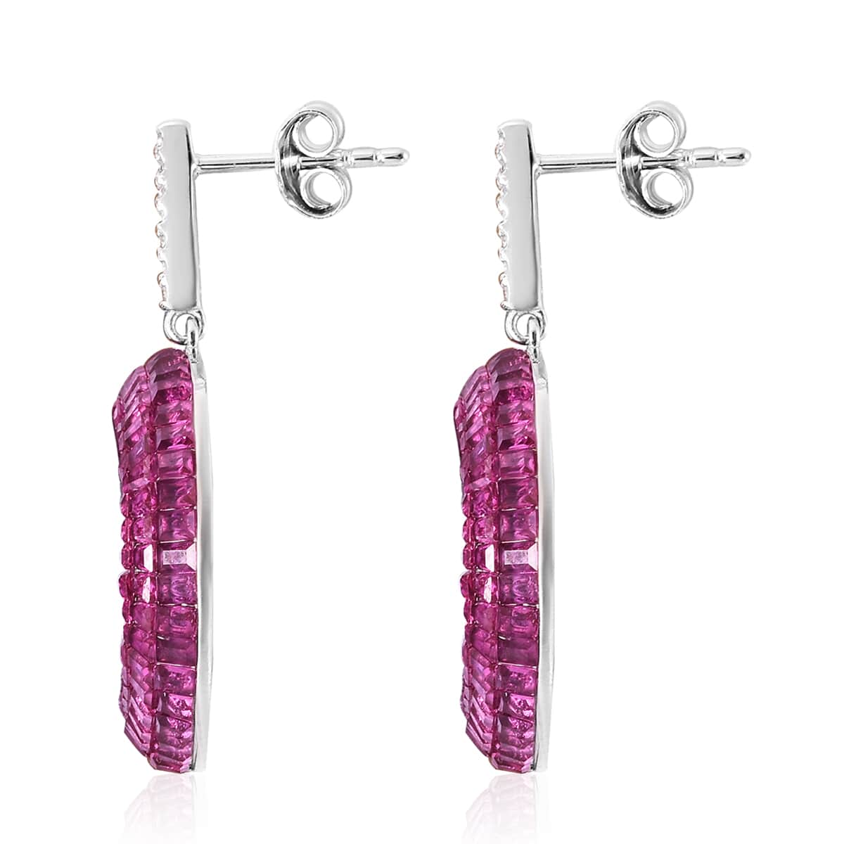 Lustro Stella Finest White and Ruby Color CZ Earrings in Sterling Silver 9.20 ctw image number 2