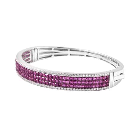Lustro Stella Finest Ruby Color and White CZ Bangle Bracelet in Platinum Over Sterling Silver (7.25 in) 10.60 Ctw image number 2