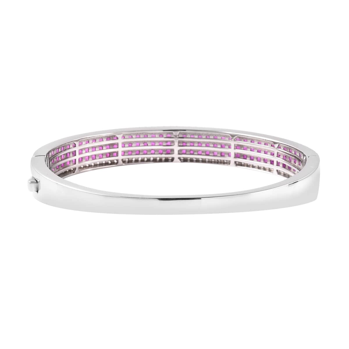 Lustro Stella Finest Ruby Color and White CZ Bangle Bracelet in Platinum Over Sterling Silver (7.25 in) 10.60 Ctw image number 3