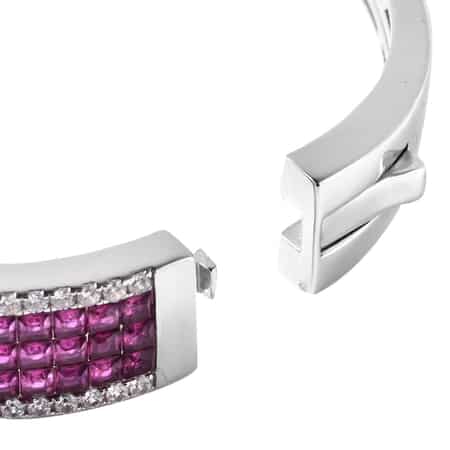Lustro Stella Finest Ruby Color and White CZ Bangle Bracelet in Platinum Over Sterling Silver (7.25 in) 10.60 Ctw image number 4