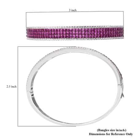 Lustro Stella Finest Ruby Color and White CZ Bangle Bracelet in Platinum Over Sterling Silver (7.25 in) 10.60 Ctw image number 5