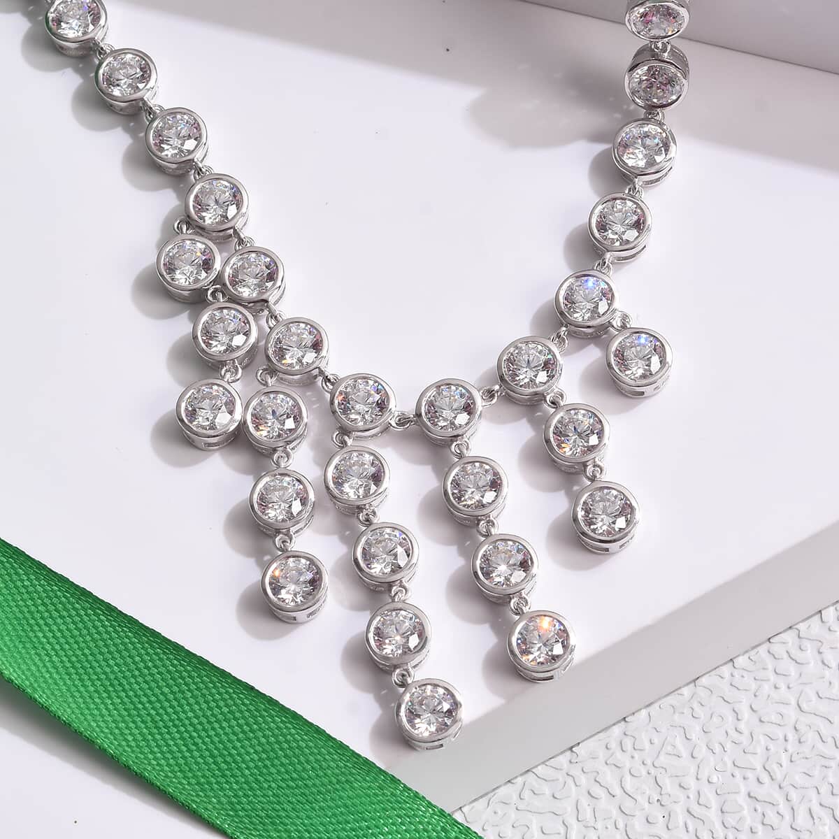 Lustro Stella Made with Finest CZ Fancy Necklace 18 Inches in Platinum Over Sterling Silver 31.25 ctw image number 1