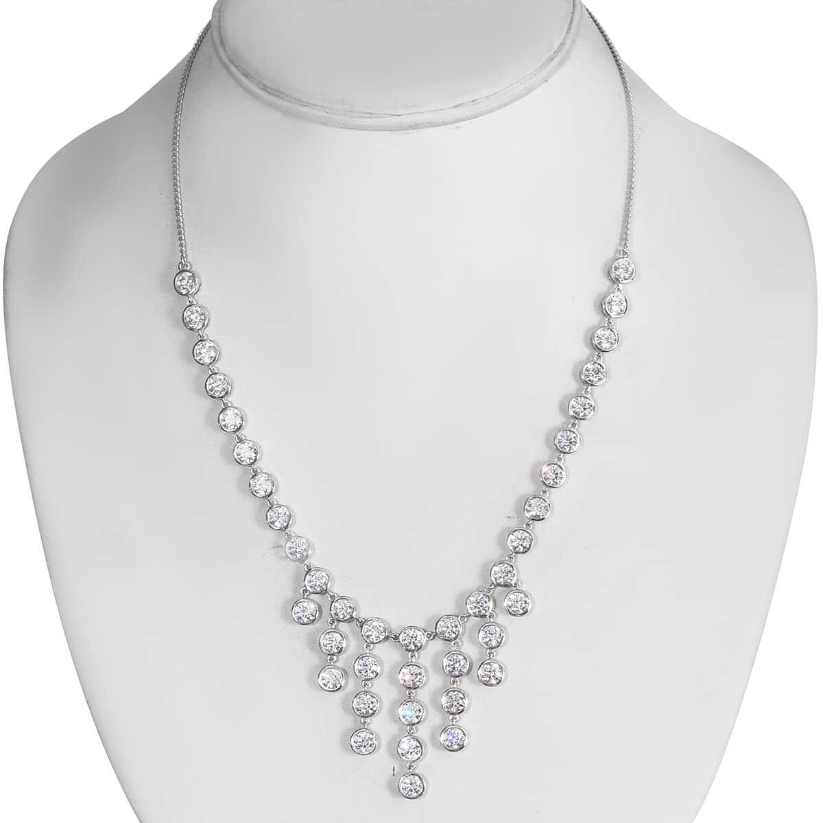 LUSTRO STELLA Finest CZ Fancy Necklace (18 Inches) in Platinum Over Sterling Silver (19 g) 31.25 ctw image number 2