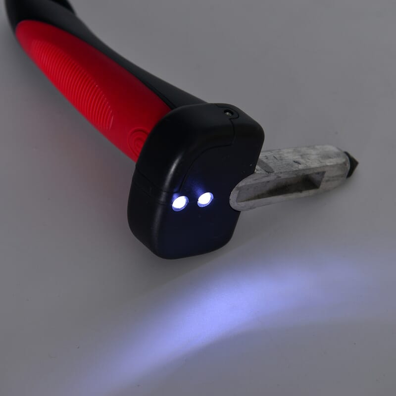 Black and Red Battery-Operated, Multi-purpose Non-Slip Grip Automotive Car Handle for Mobility Aid and Cane Support With Seat Belt Cutter, Window Breaker and LED Flashlight (2xCR2032 Included)