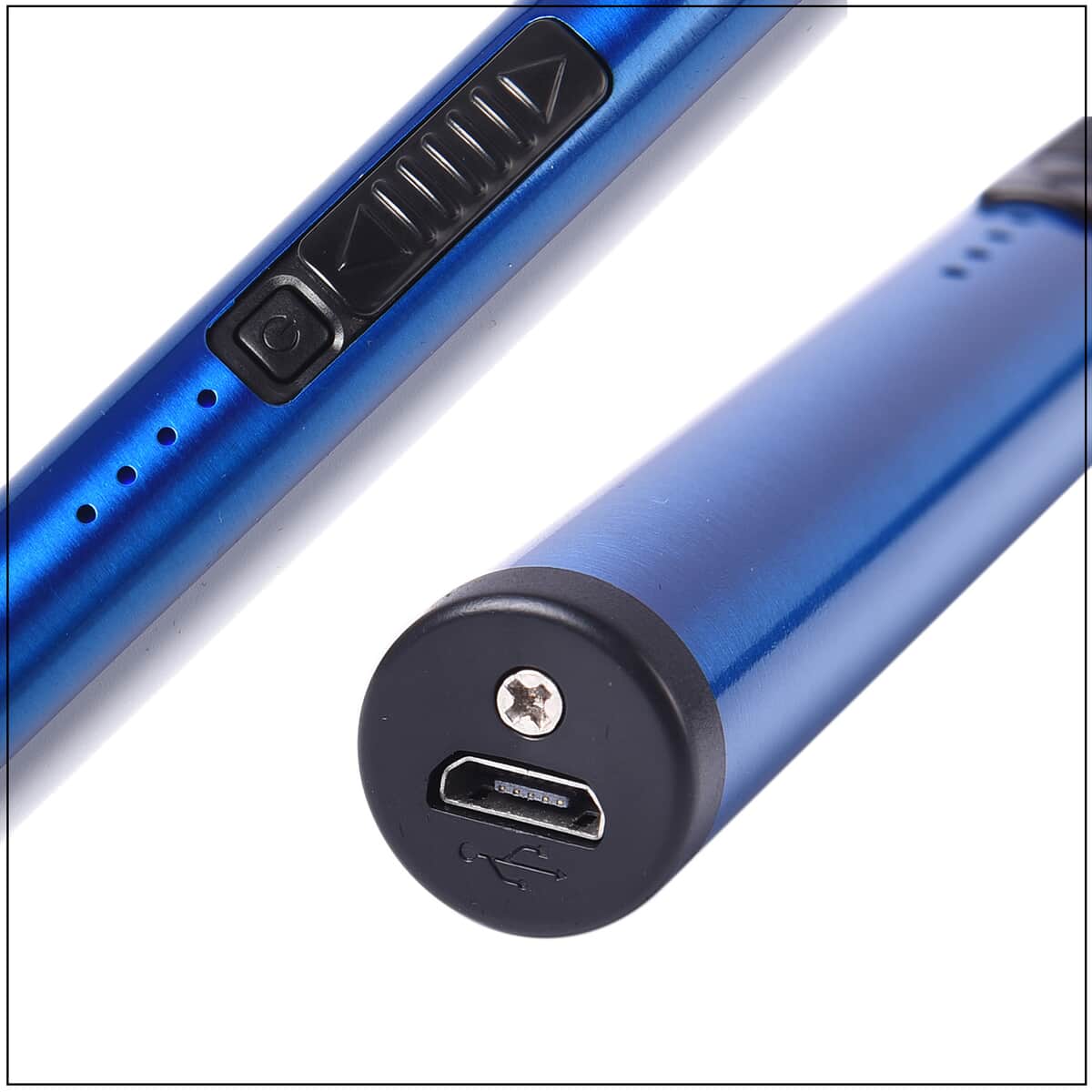 Electric Rechargeable Arc Candle Lighter Windproof Flameless with LED Battery Display and Longer 360° Rotation Flexible Neck - Blue image number 4