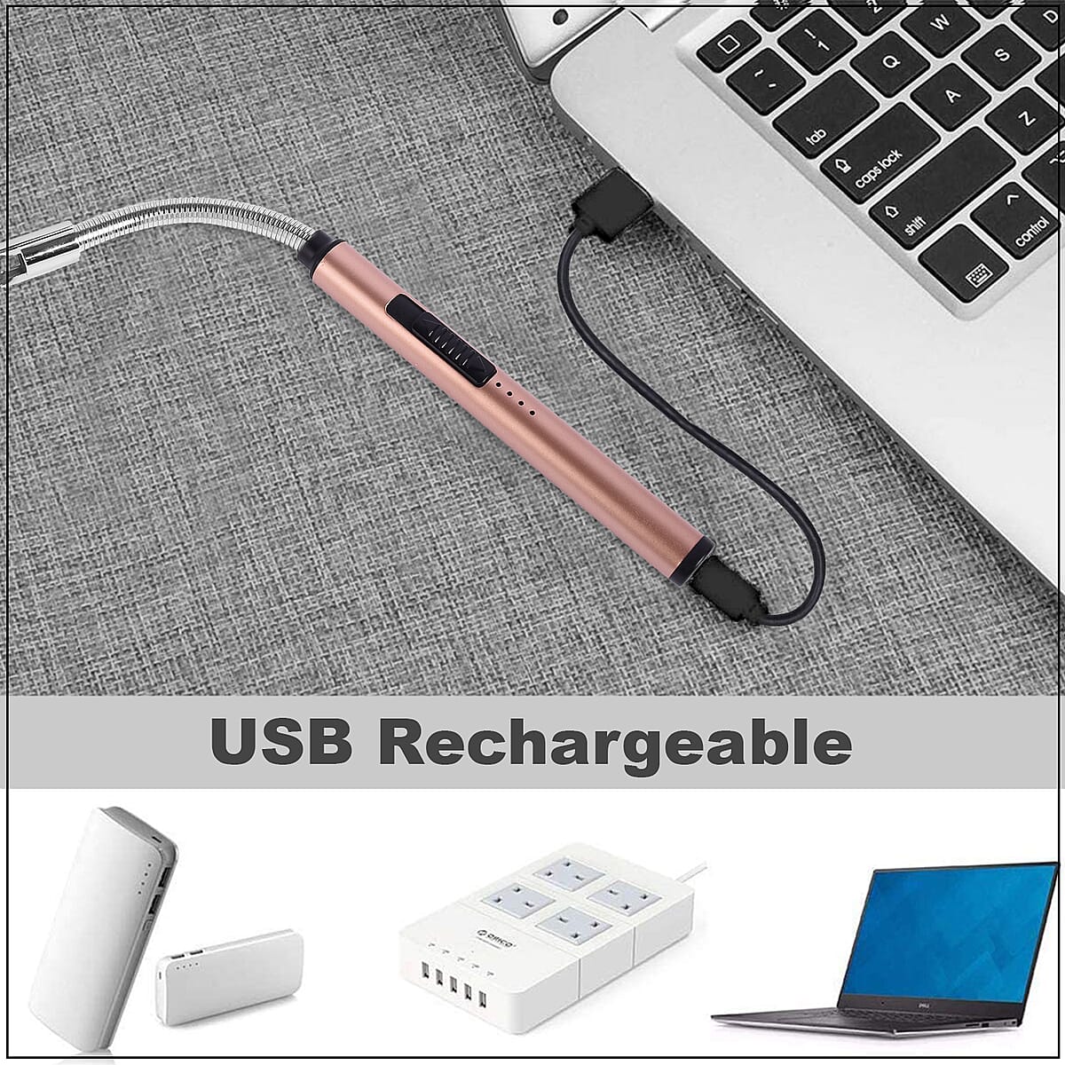 Electric Rechargeable Arc Candle Lighter Windproof Flameless with LED Battery Display and Longer 360 Degree Rotation Flexible Neck - Rose Gold image number 3