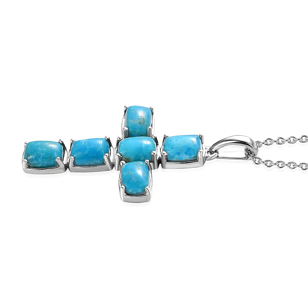 Premium American South Hill Turquoise Cross Pendant Necklace 20 Inches in Platinum Over Sterling Silver 6.10 ctw