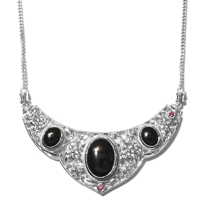 California Black Jade and Orissa Rhodolite Garnet Necklace 18 Inches in Platinum Over Sterling Silver 20.25 ctw