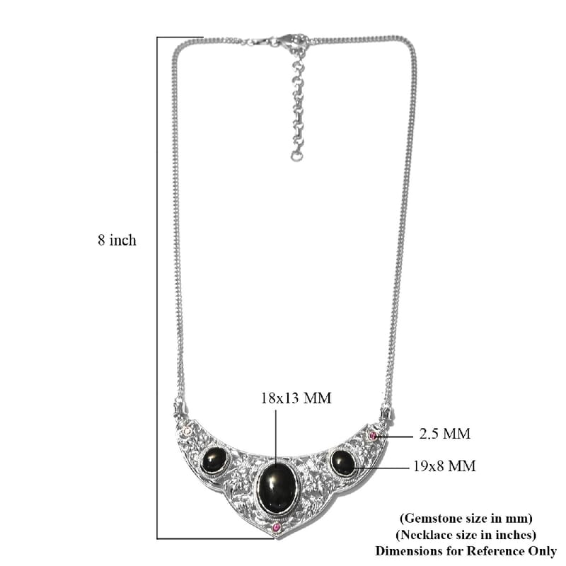 California Black Jade and Orissa Rhodolite Garnet Necklace 18 Inches in Platinum Over Sterling Silver 20.25 ctw
