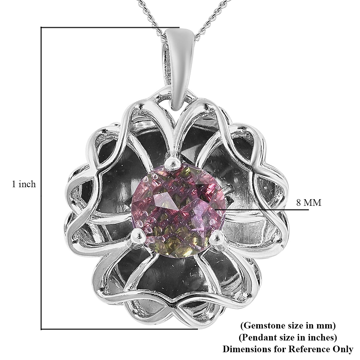 Galatea DavinChi Cut Collection Amethyst and Multi Gemstone Pendant Necklace 18 Inches in Rhodium Over Sterling Silver 1.65 ctw