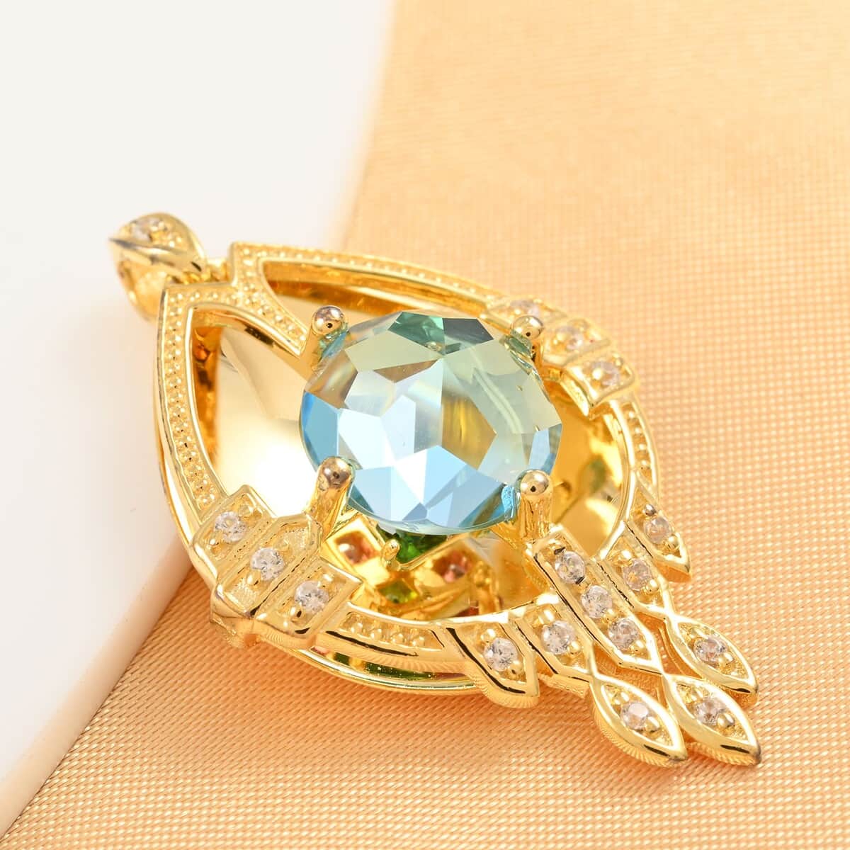 Galatea DavinChi Cut Collection Blue Topaz and Multi Gemstone Pendant  in Vermeil Yellow Gold Over Sterling Silver 4.10 ctw image number 1