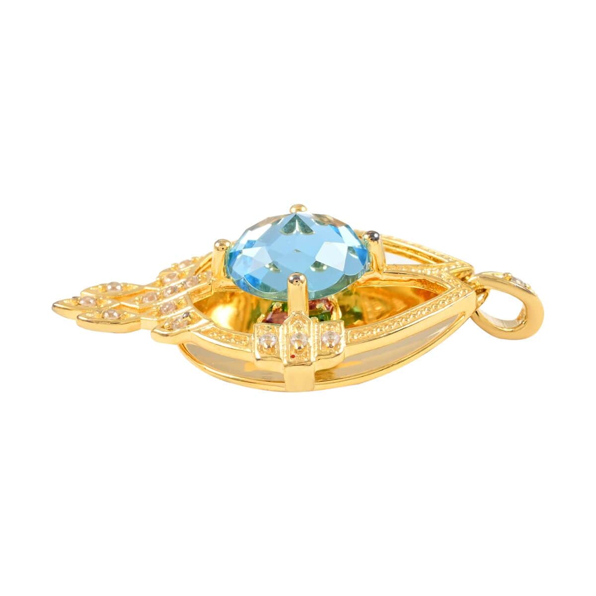 Galatea DavinChi Cut Collection Blue Topaz and Multi Gemstone Pendant  in Vermeil Yellow Gold Over Sterling Silver 4.10 ctw image number 2