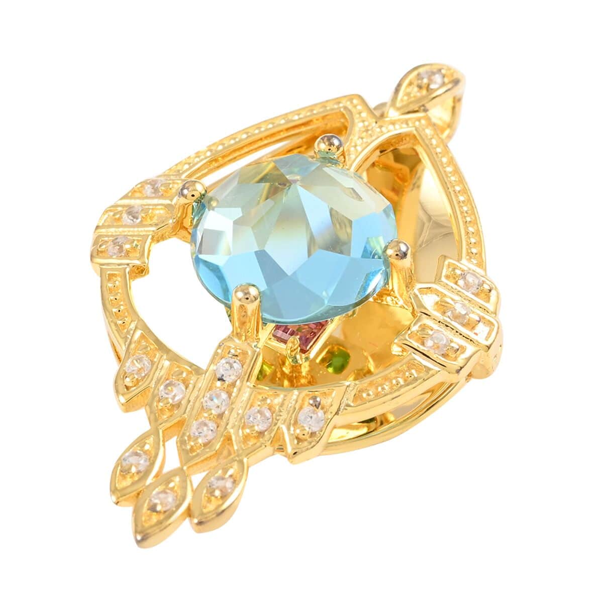 Galatea DavinChi Cut Collection Blue Topaz and Multi Gemstone Pendant  in Vermeil Yellow Gold Over Sterling Silver 4.10 ctw image number 3