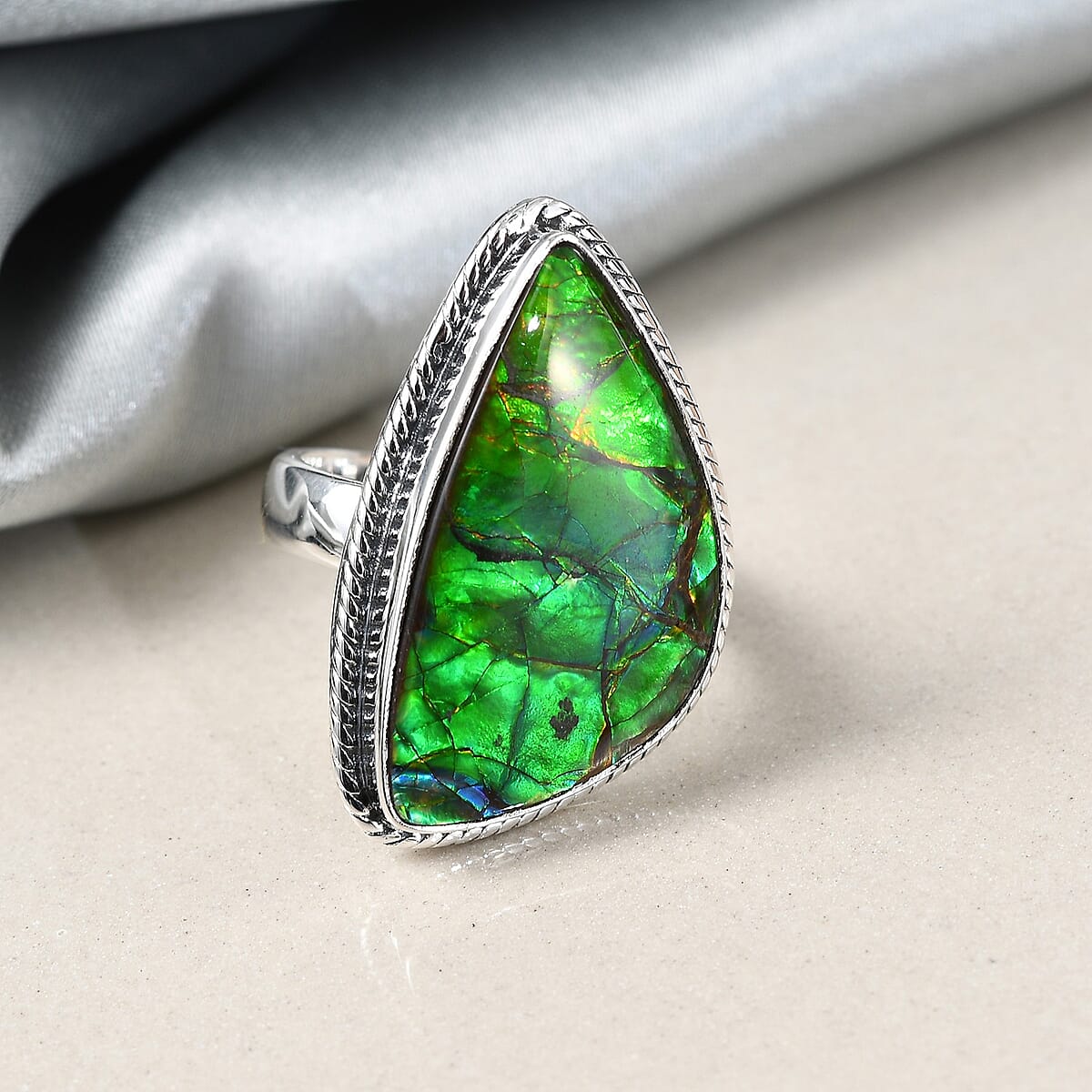Canadian Ammolite Ring in Sterling Silver (Size 6.0) 5.50 Grams image number 1