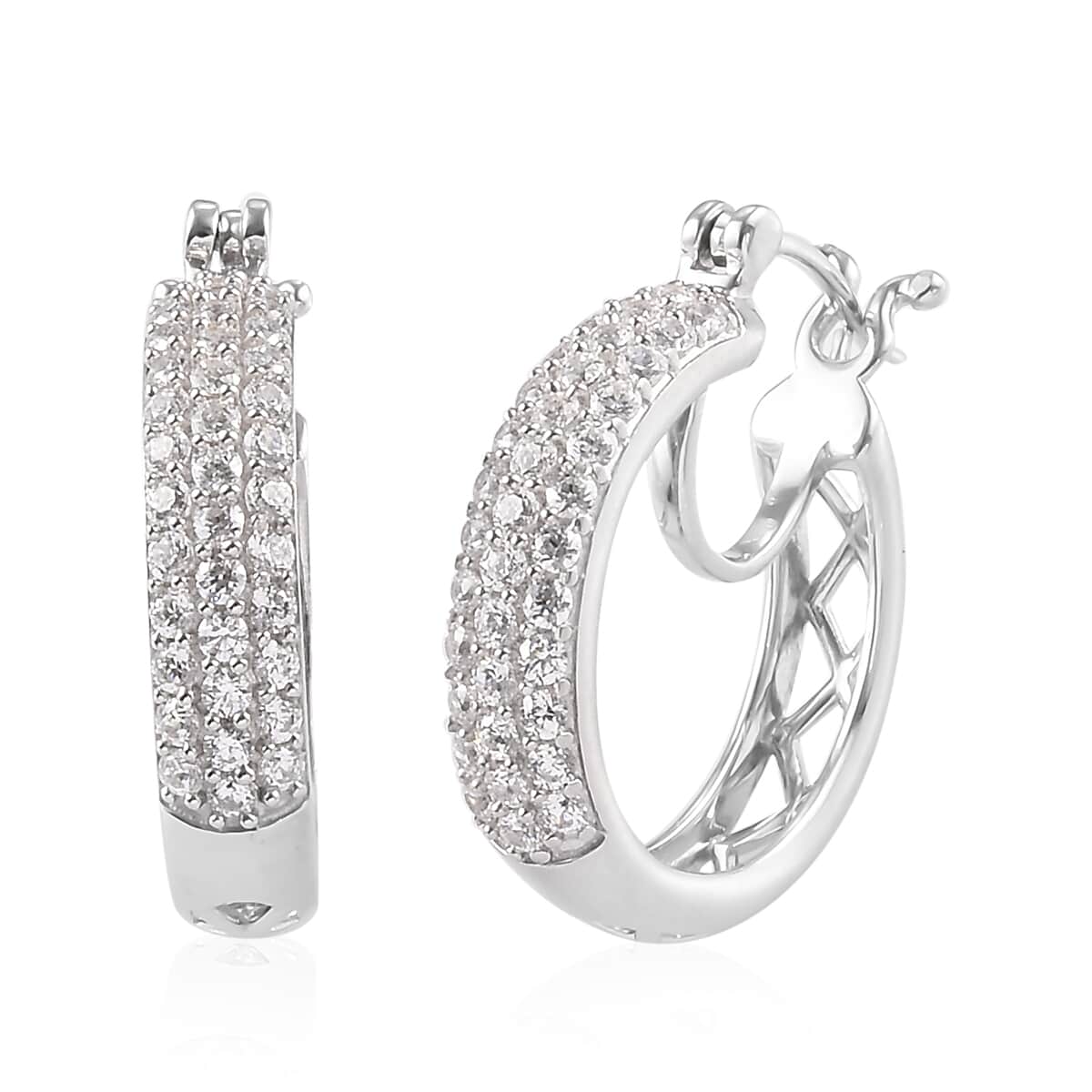 Lustro Stella Made with Finest CZ Inside Out Hoop Earrings in Platinum Over Sterling Silver 3.10 ctw image number 0