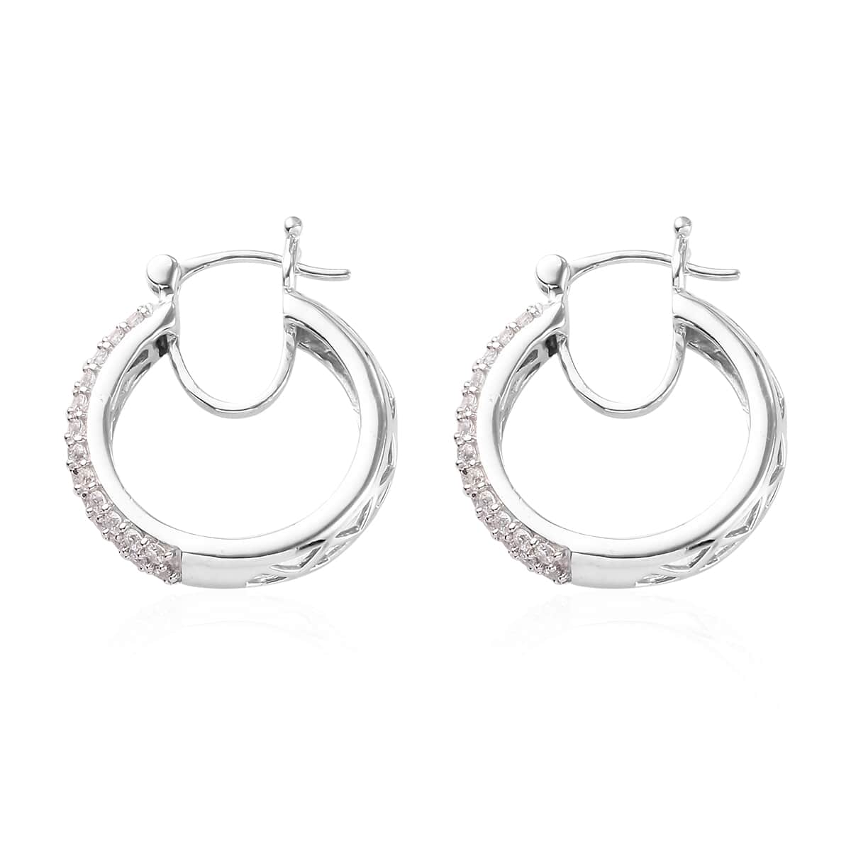 Lustro Stella Made with Finest CZ Inside Out Hoop Earrings in Platinum Over Sterling Silver 3.10 ctw image number 3
