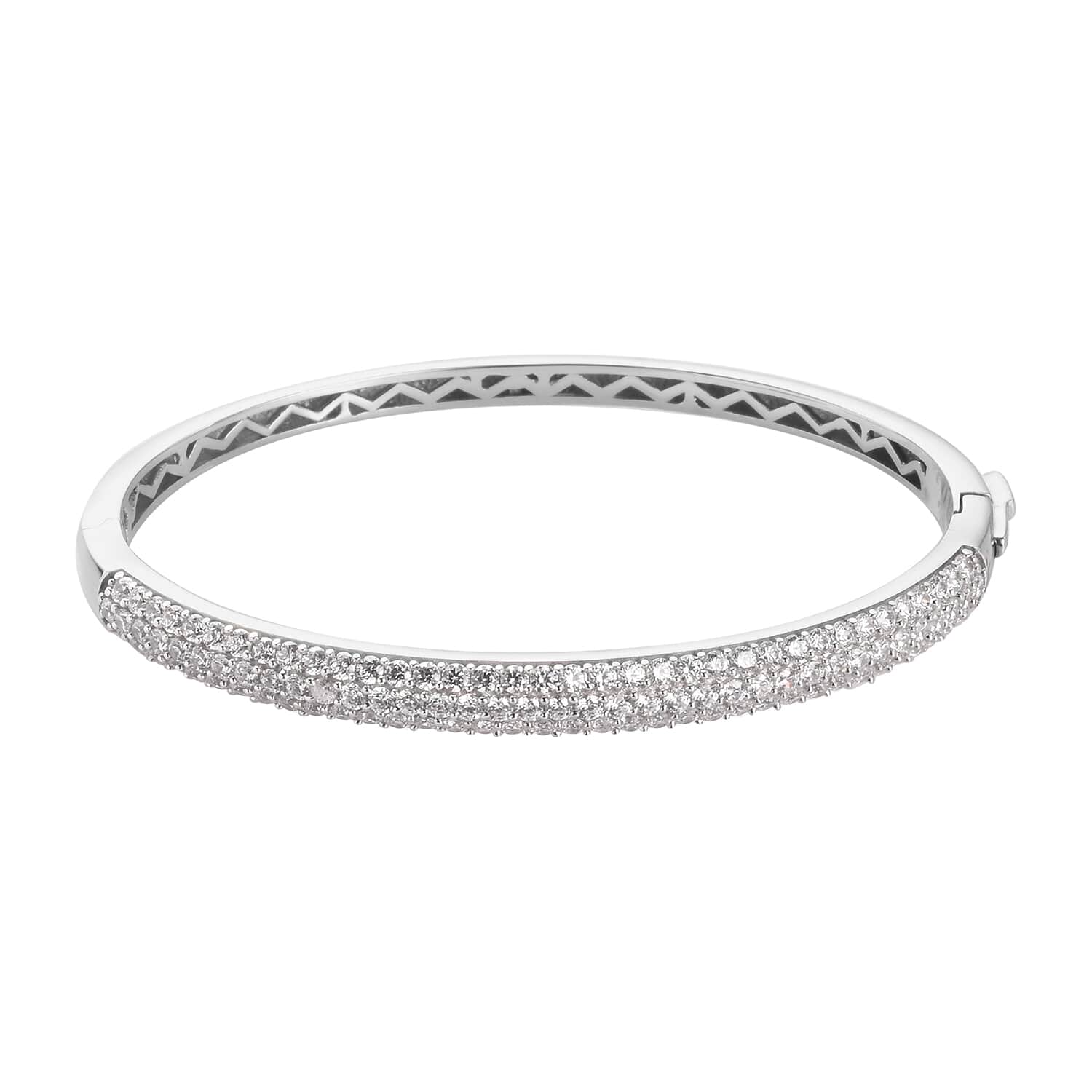 Lustro Stella Made with Finest CZ Bangle Bracelet in Platinum Over Sterling  Silver (6.5 in) 17.25 Grams 5.75 ctw