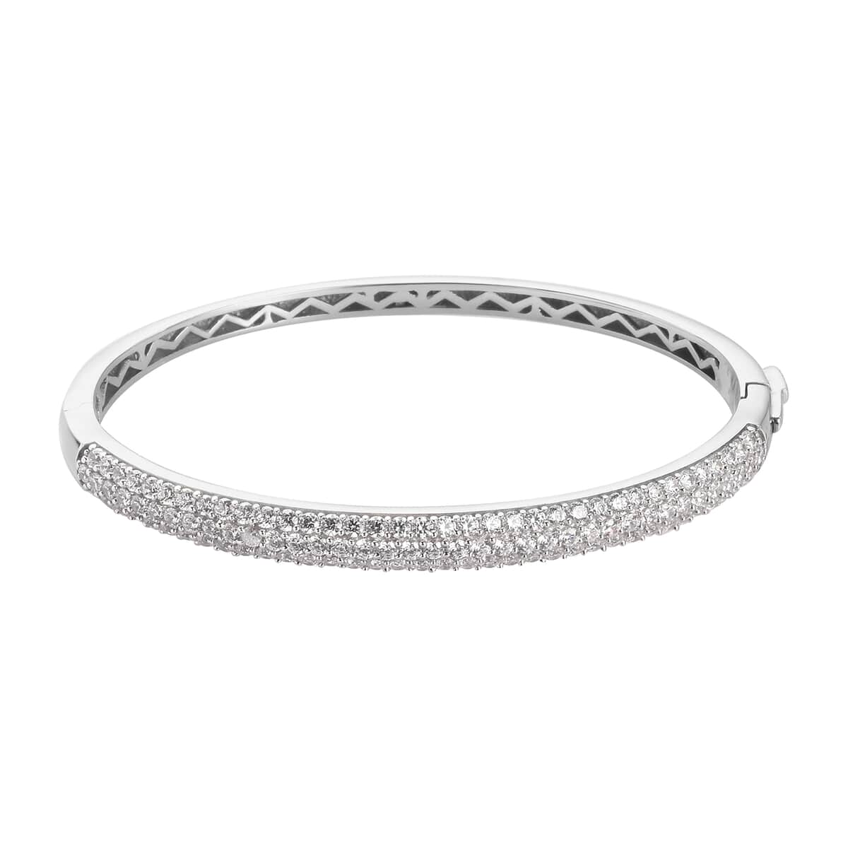 LUSTRO STELLA Made with Finest CZ Bangle Bracelet in Platinum Over Sterling Silver (6.5 in) (17.25 g) 5.75 ctw image number 0