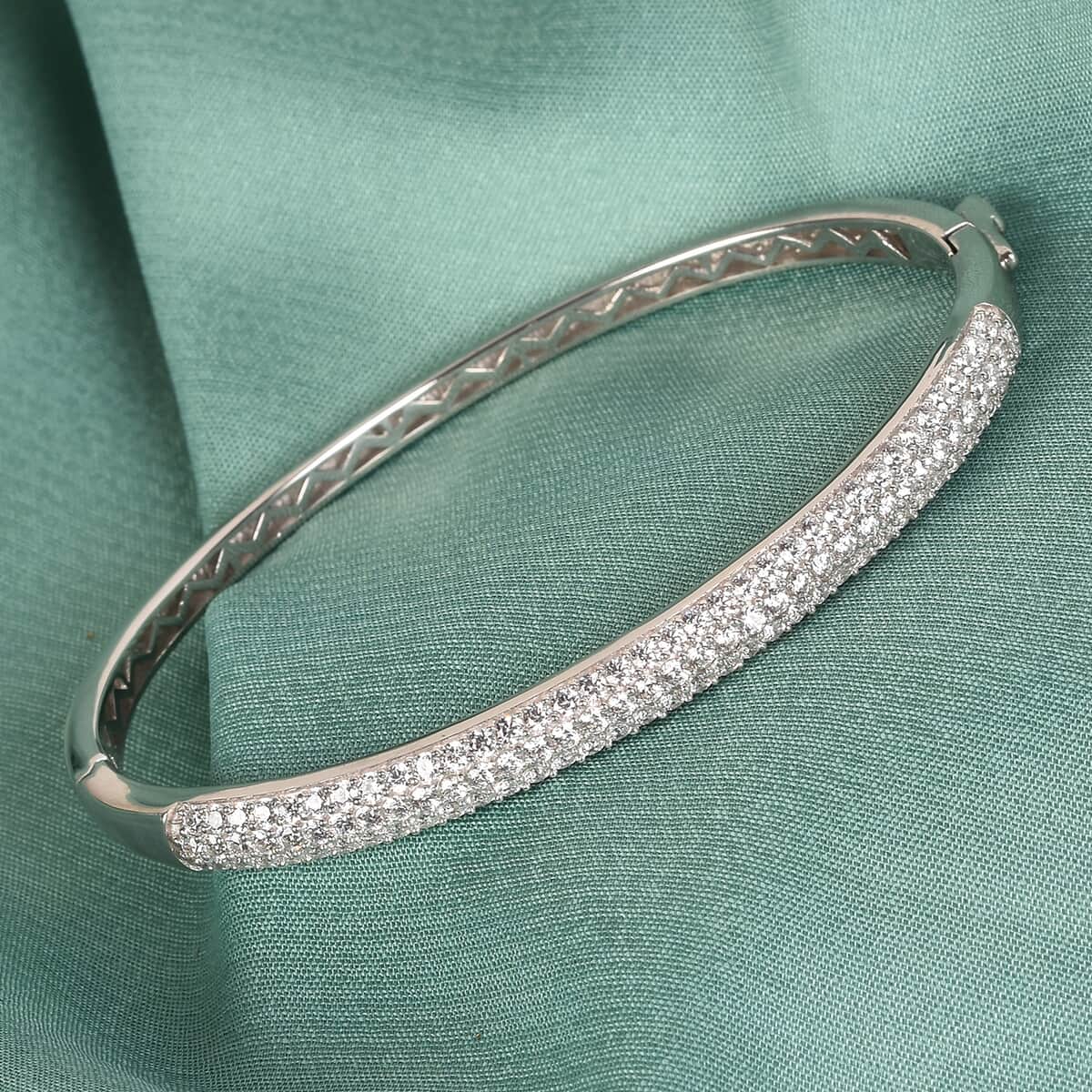 LUSTRO STELLA Made with Finest CZ Bangle Bracelet in Platinum Over Sterling Silver (6.5 in) (17.25 g) 5.75 ctw image number 1
