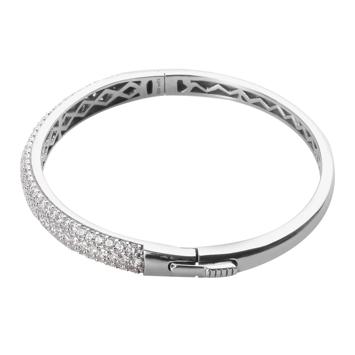 LUSTRO STELLA Made with Finest CZ Bangle Bracelet in Platinum Over Sterling Silver (6.5 in) (17.25 g) 5.75 ctw image number 3