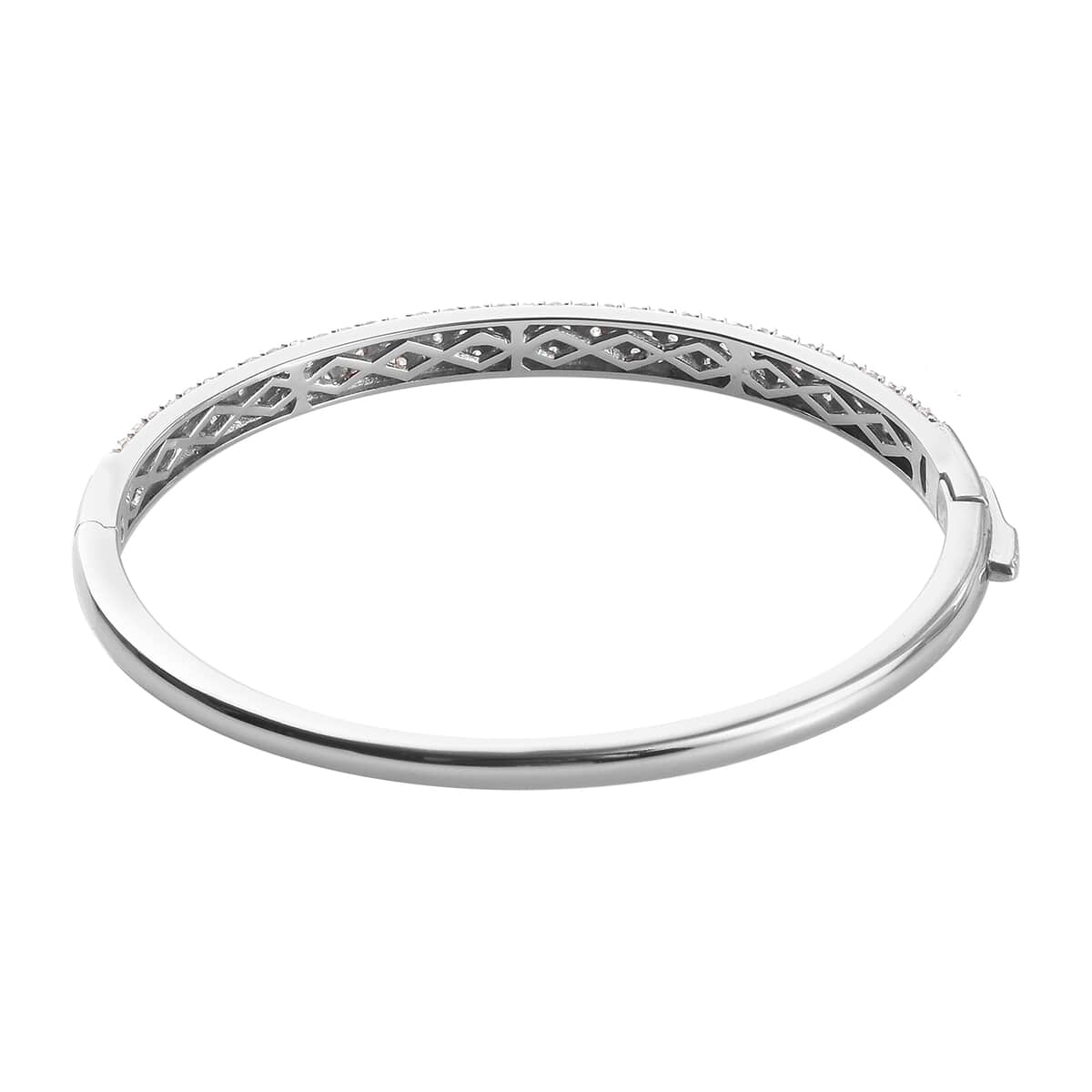 LUSTRO STELLA Made with Finest CZ Bangle Bracelet in Platinum Over Sterling Silver (6.5 in) (17.25 g) 5.75 ctw image number 4